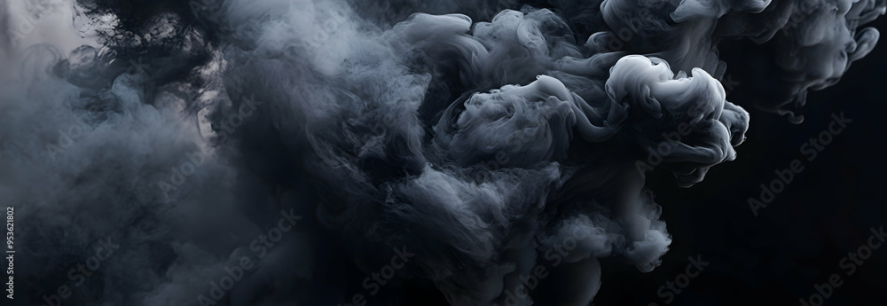Generative AI illustration of abstract black and gray fluffy pastel ink smoke cloud against black background Generative AI illustration of abstract black and gray fluffy pastel ink smoke cloud against black background