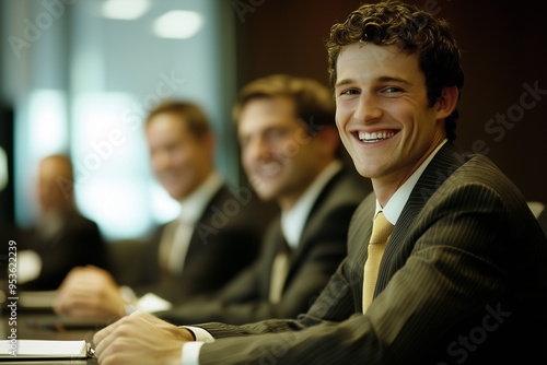 Businessman with a joyful expression, captured in a close-up shot smilling