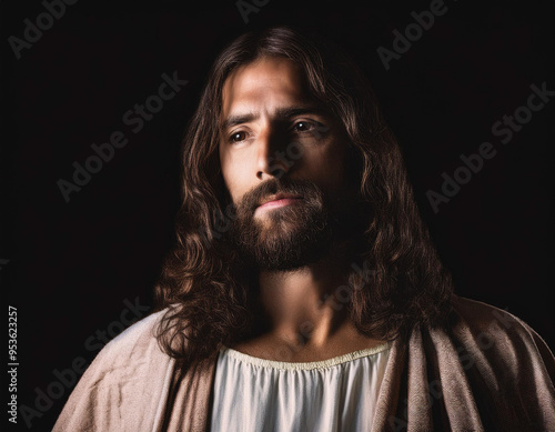 Portrait of Jesus A Headshot Illustration Capturing the Sacred Expression and Spiritual Essence