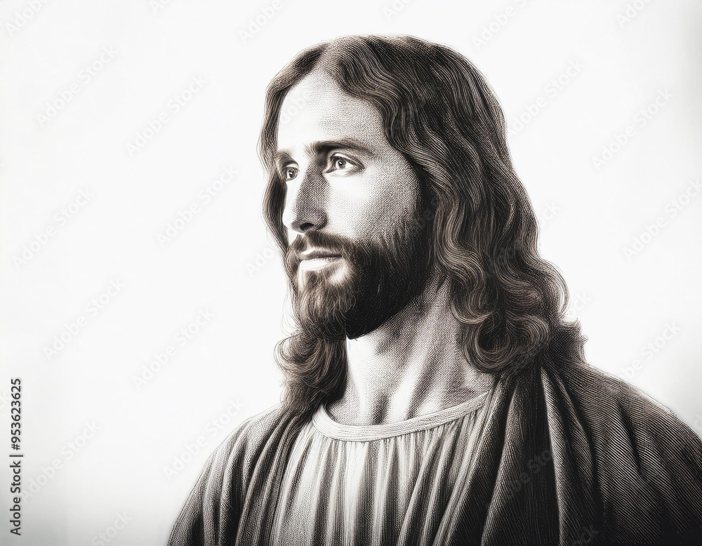 Black and White Portrait of Jesus A Headshot Illustration Black and White Portrait of Jesus A Headshot Illustration