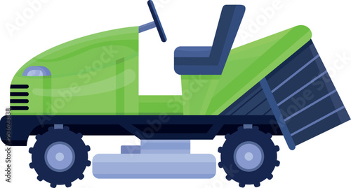 Riding mower cartoon icon. Lawn cutting machine