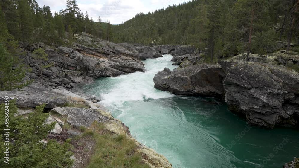 Slow motion of river at Ridderspranget national reserve in Norway Slow motion of river at Ridderspranget national reserve in Norway