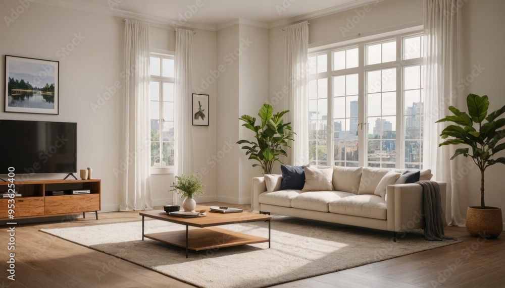 A minimalist living room with a focus on natural light A minimalist living room with a focus on natural light