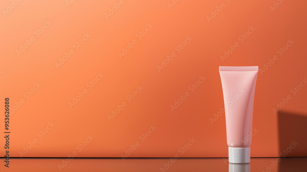 A close-up of an empty skincare tube in a soft pastel hue, standing on a sleek glass table, with a neutral, warm-toned wall behind it, capturing the essence of simplicity and elega A close-up of an empty skincare tube in a soft pastel hue, standing on a sleek glass table, with a neutral, warm-toned wall behind it, capturing the essence of simplicity and elega