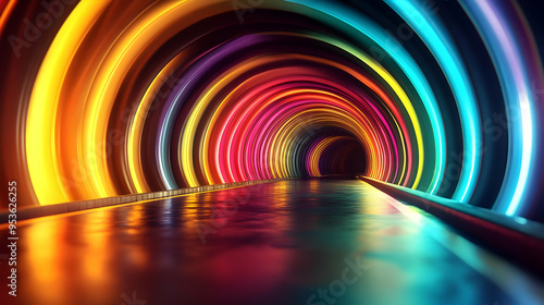 A colorful, neon tunnel wit...