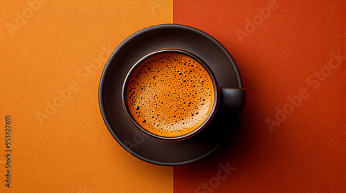A cup of coffee on a brown ...