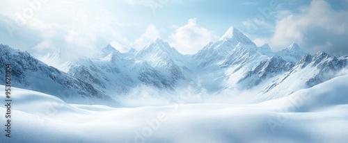 Wallpaper Mural Stunning Winter Banner with Fresh Snow and Majestic Snow-Covered Mountains. Torontodigital.ca