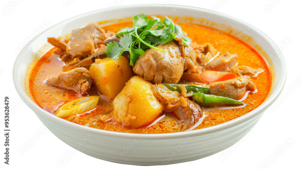 A delicious bowl of savory meat curry with vegetables, herbs, and spices, perfect for comforting meals and culinary delights. isolated on a white background, transparent background. A delicious bowl of savory meat curry with vegetables, herbs, and spices, perfect for comforting meals and culinary delights. isolated on a white background, transparent background.