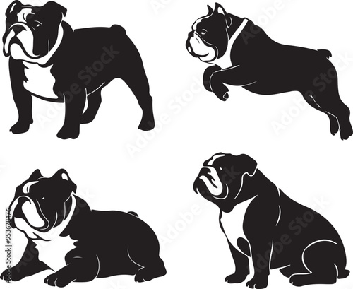 Bulldog Dog Cartoon Silhouette Vector Bundle
