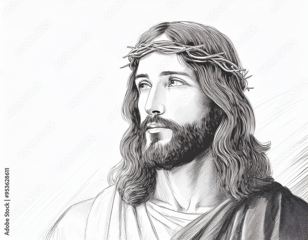 Black and White Portrait of Jesus A Headshot Illustration Black and White Portrait of Jesus A Headshot Illustration