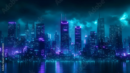 A cyberpunk cityscape with ...