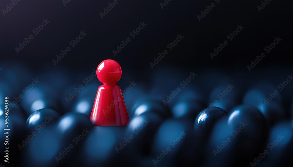 A red figure is standing in front of a pile of black balls A red figure is standing in front of a pile of black balls