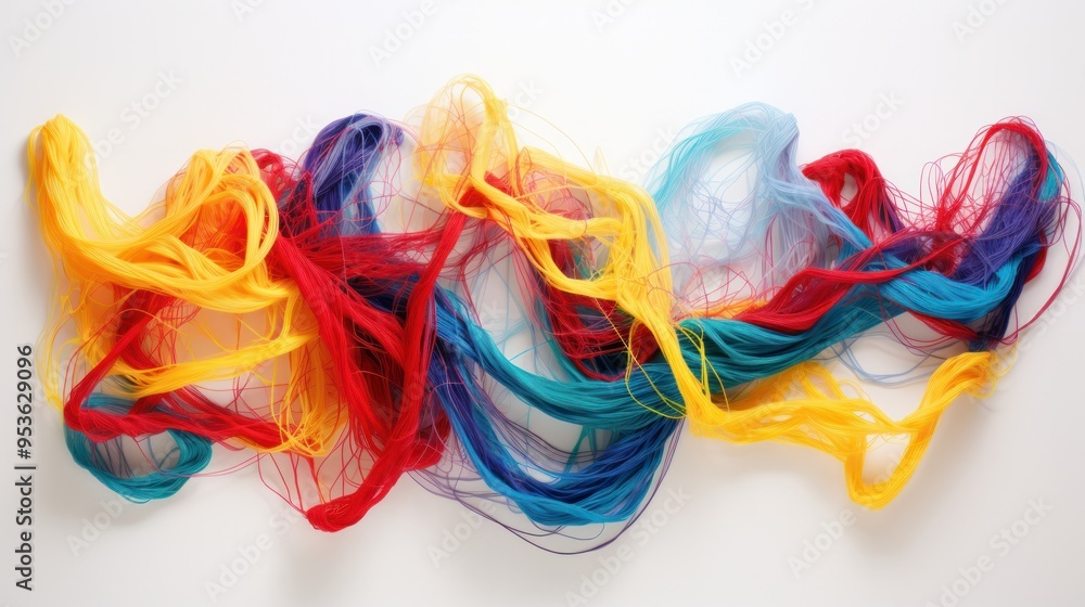 A cascade of colorful yarn strands, flowing gracefully A cascade of colorful yarn strands, flowing gracefully