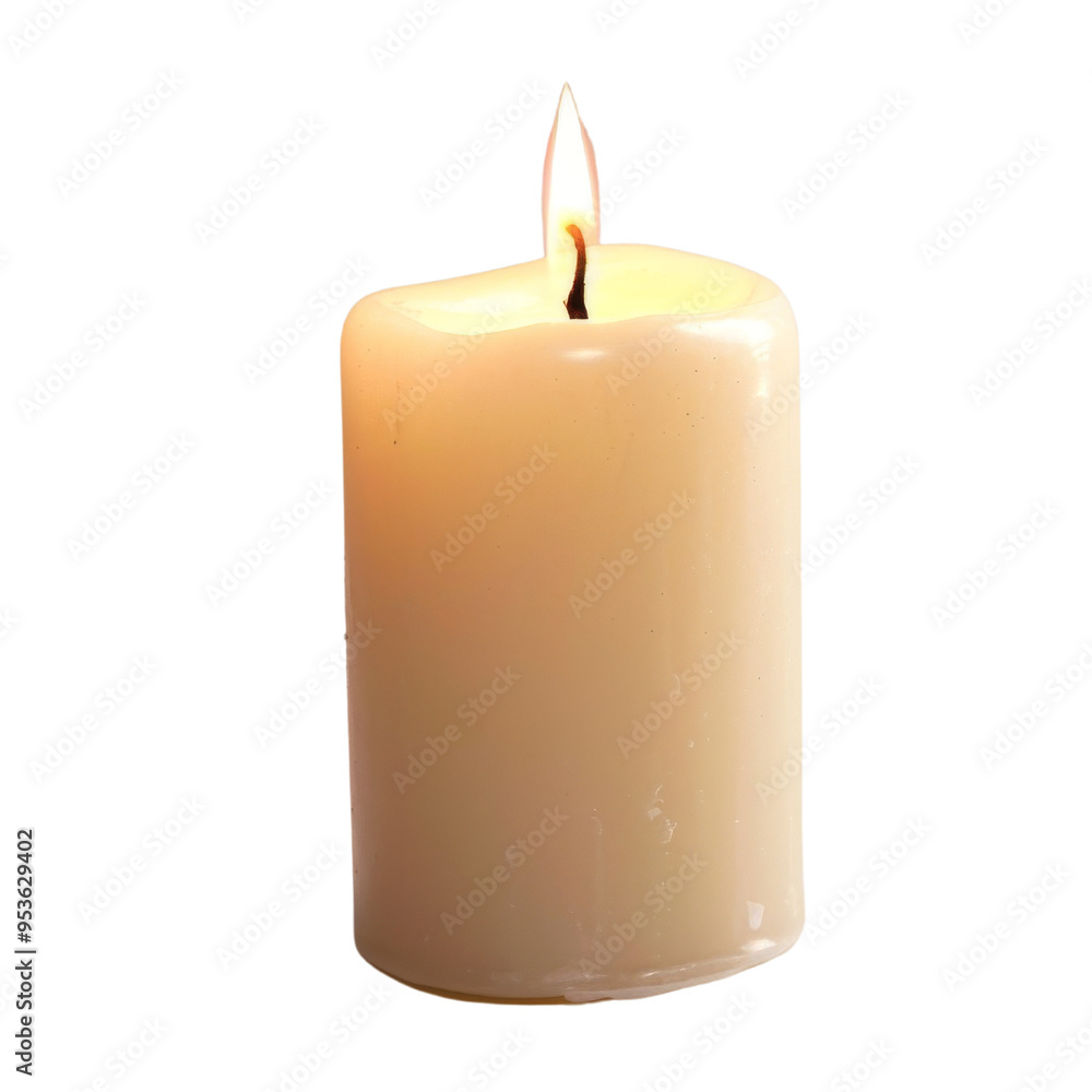 A single lit candle emits a warm glow, creating a serene and peaceful atmosphere perfect for relaxation and meditation. isolated on a white background, transparent background. A single lit candle emits a warm glow, creating a serene and peaceful atmosphere perfect for relaxation and meditation. isolated on a white background, transparent background.