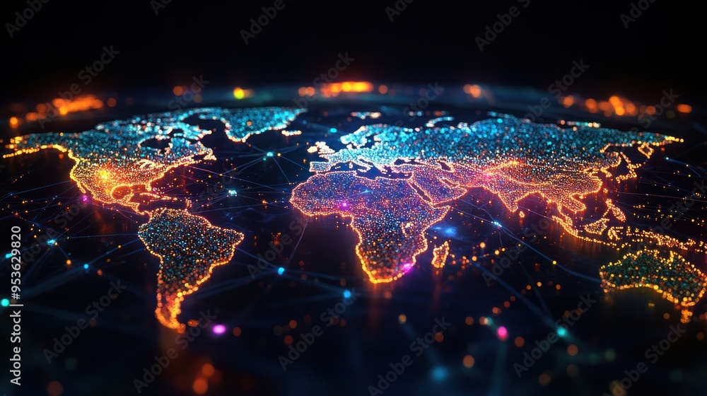 A Vibrant Digital World: Exploring Economic Policy Impacts Through a Glowing Map of Global Connectivity and Interdependence A Vibrant Digital World: Exploring Economic Policy Impacts Through a Glowing Map of Global Connectivity and Interdependence