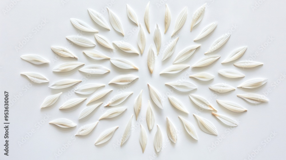 Obraz premium A collection of rice grains, arranged in a geometric pattern, reminiscent of Japanese Zen art