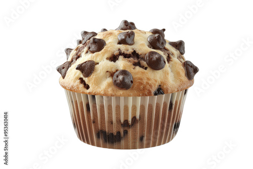 Delicious chocolate chip muffin with a golden-brown top and rich chocolate pieces, perfect for a sweet treat or breakfast. isolated on a white background, transparent background.