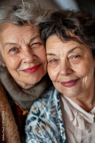 Two elderly women embracing