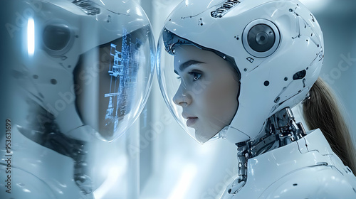 A female android with a whi...