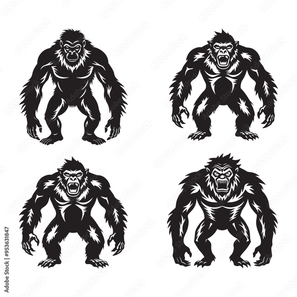 Fototapeta premium Stylish Apes Silhouette Vector Art for Creative Use.
