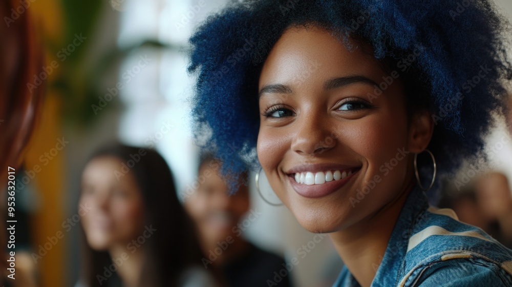 Smiling young woman with blue hair Smiling young woman with blue hair