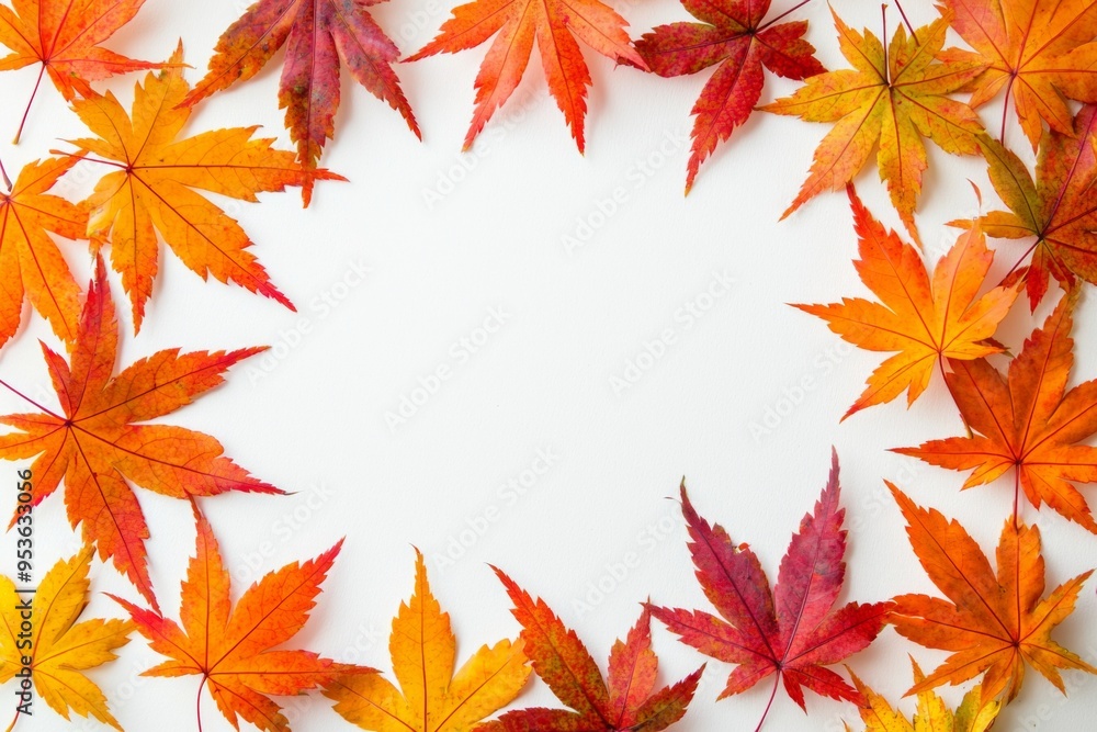Autumn Maple Leaves Flat Lay White Background created with Generative AI Autumn Maple Leaves Flat Lay White Background created with Generative AI