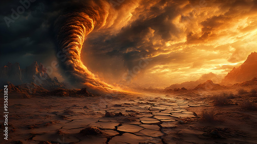 A fiery tornado whips throu...
