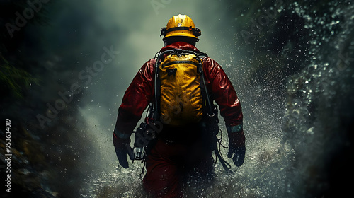 A firefighter walks through...