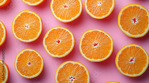 A flat lay of juicy orange ...