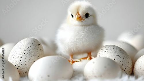 A fluffy white chick standi...