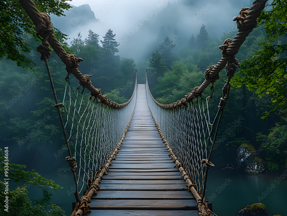 Fototapeta premium an endless white rope bridge
