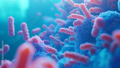 A microscopic view of a colony of bacteria, showing the intricate details of their structure and form.