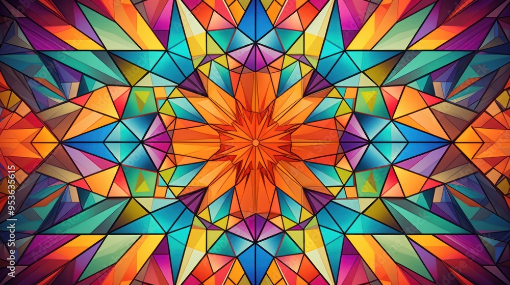 A mesmerizing kaleidoscope of geometric shapes and patterns, rendered in vibrant colors and bold outlines A mesmerizing kaleidoscope of geometric shapes and patterns, rendered in vibrant colors and bold outlines
