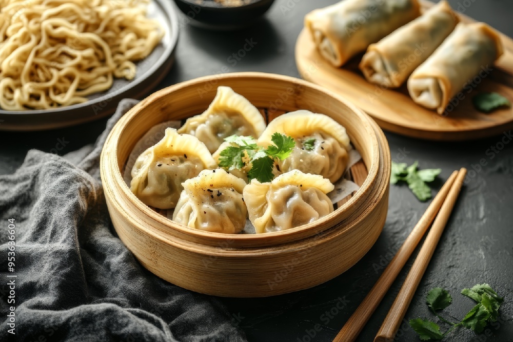 Steamed Dumplings in a Bamboo Steamer Steamed Dumplings in a Bamboo Steamer