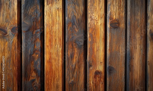 Close-Up of Textured Wooden Planks with Rich Brown and Orange Tones