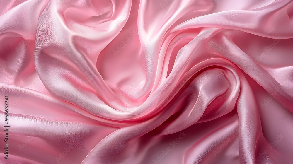 Elegant Pink Satin Fabric Flowing in Soft Curves and Waves Elegant Pink Satin Fabric Flowing in Soft Curves and Waves