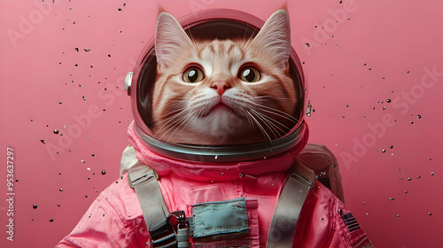 A ginger cat wearing a pink...