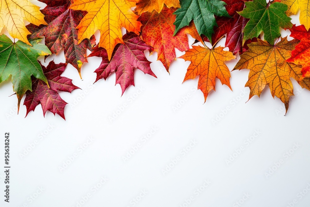 Autumn Maple Leaves Flat Lay White Background created with Generative AI Autumn Maple Leaves Flat Lay White Background created with Generative AI