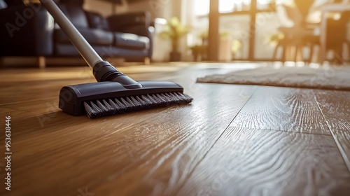 Wallpaper Mural Cleaning hardwood or laminate floor with handheld brush indoors Torontodigital.ca