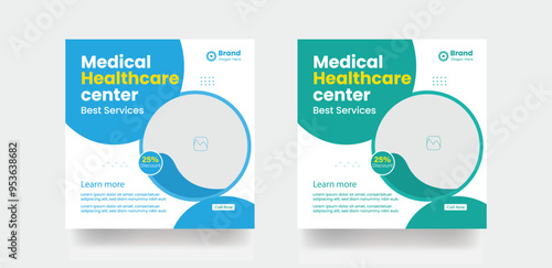 Medical care social media post design hospital flyer banner template