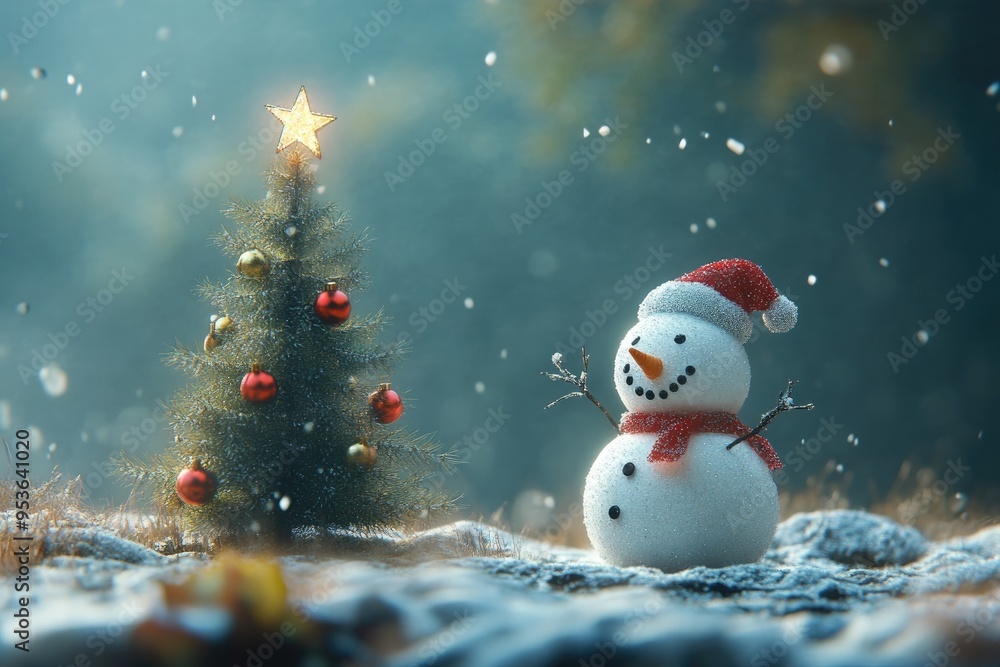 Sweet little snowman and a Christmas tree Sweet little snowman and a Christmas tree