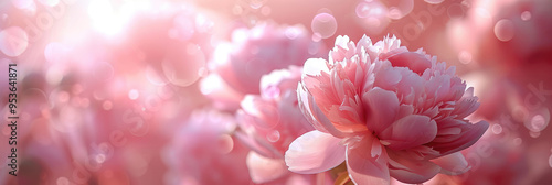 Pink peony flower blooming in a soft light background