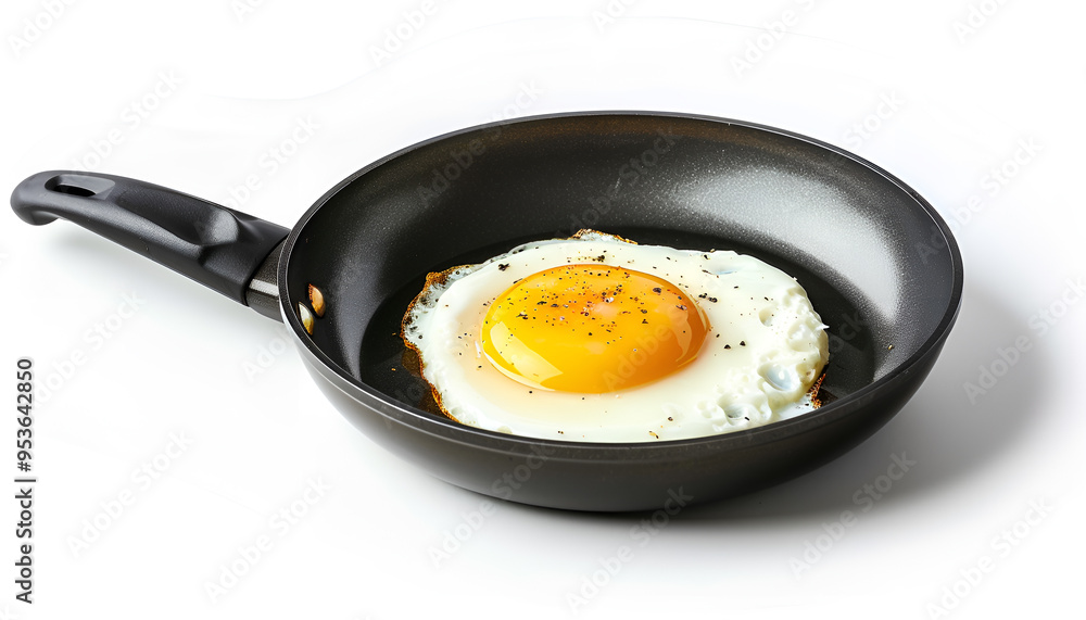 fried egg in a frying pan on white background fried egg in a frying pan on white background