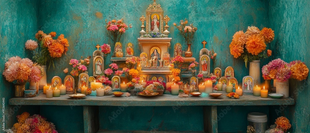 Fototapeta premium Icons Home Altar Eastern Orthodox Christianity Religion Spiritual Symbol