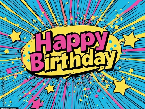 Colorful Happy Birthday Retro Comic Style Celebration Card Design