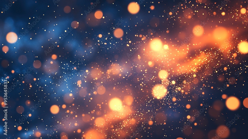 The image is a blue and orange background with many small, glowing dots The image is a blue and orange background with many small, glowing dots