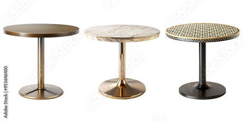 Set of Realistic modern wooden round table isolate on transparent background