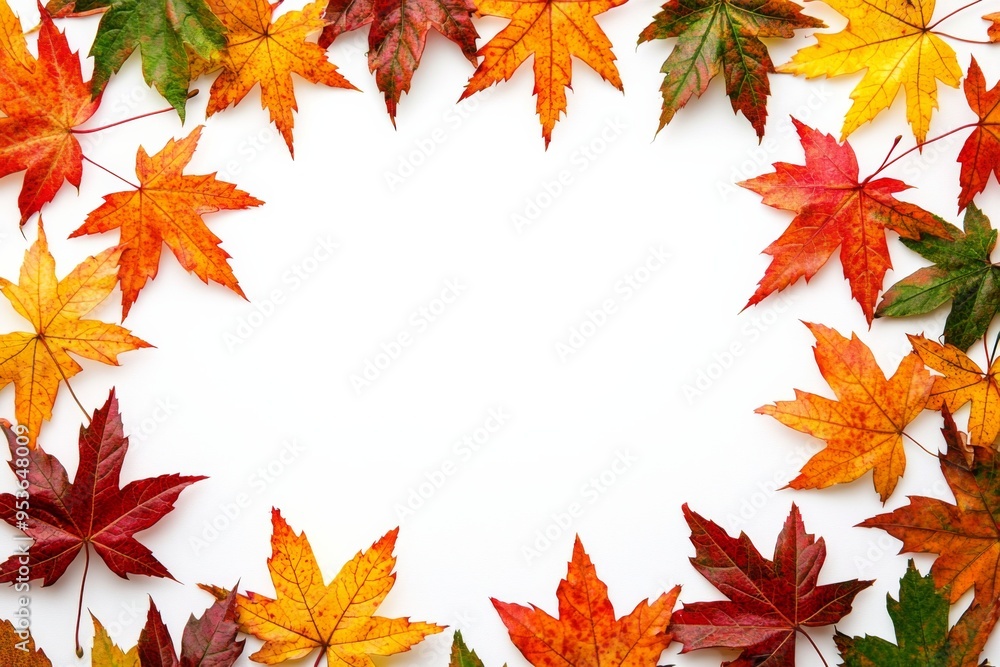 Fototapeta premium Autumn Maple Leaves Flat Lay White Background created with Generative AI