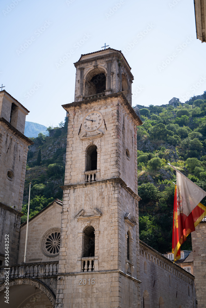 Fototapeta premium old building and mountains on background