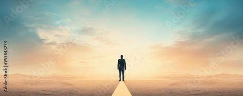 Manager standing in a desert, with one path leading to safety and another to a high-risk unknown, decision, risk, exploration, manager photo